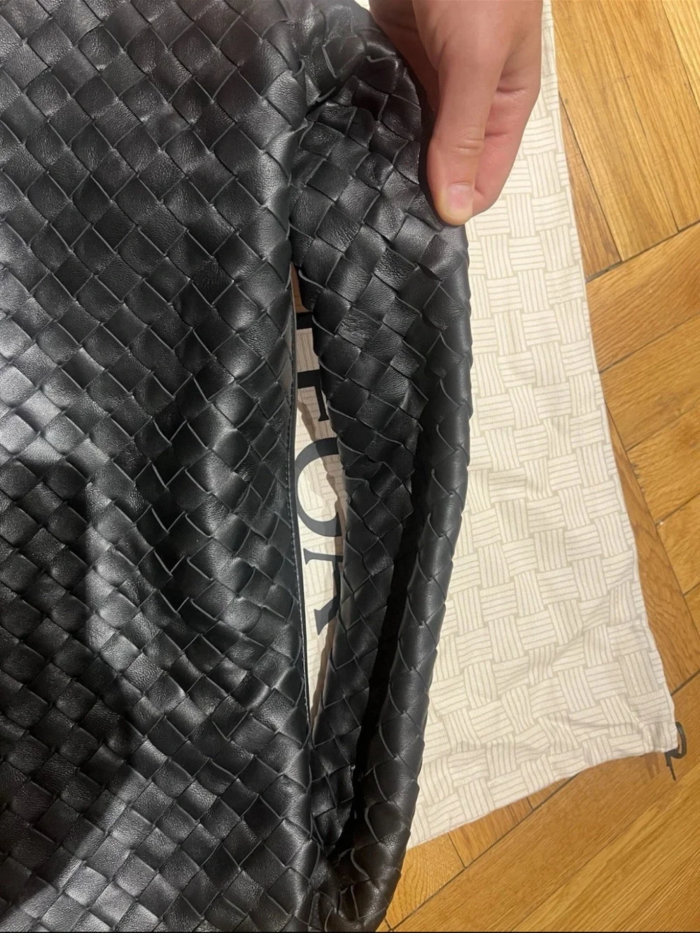 Bottega Veneta Large Black Leather Hop (Hobo) Intrecciato Bag - Authentic & New